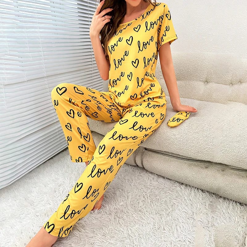 Yellow Love Printed T-shirt And Trouser Suit